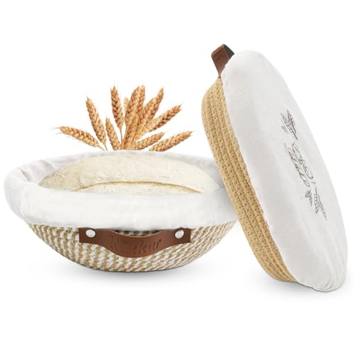 Nikkar Banneton Bread Proofing Basket Set of 2, 9 10 11Inch Round Oval Cotton Rope Sourdough Bread Baking Supplies Proofing Bowls with Liners & Covers Gifts for Bakers Women Wife Mom by Nikkar - Used condition - CA$18.13