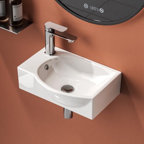 EMKE Small Bathroom Sink Wall Mounted Cloakroom Basin Rectan