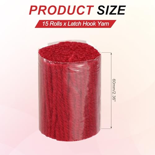 Image of MECCANIXITY 15 Rolls Latch Hook Yarn, 3mm Rose Red Latch Hook Kit Yarn Precut Hook Rugs Making Crochet Bundles for Rug Adults Beginners Tapestry DIY Craft