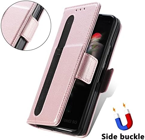 Compatible with Samsung Galaxy Z Fold4 5G 2022, Silm Fit Premium Leather Card Holder Wallet Case with S Pen Holder Phone Cover Case for Galaxy Z Fold 4, Pink