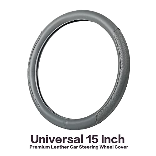 Vargtr Steering Wheel Cover, Microfiber Leather Steering Wheel Cover With Classic Embossing,Anti-Slip Breathable Auto Car Steering Wheel Cover Fit 15 Inch Car Wheel Protector (Gray) #TOP1