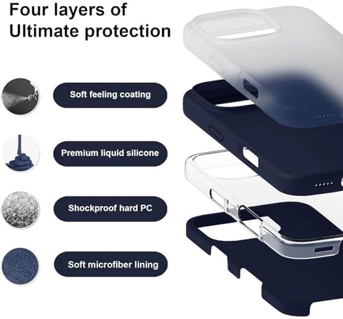 Image of Premium Liquid Silicone Case for iPhone 16 Pro - Slim Full Body Protective Back Cover with Soft Microfiber Lining, Anti-Slip Grip Scratch Resistant Phone Case (Navy Blue)