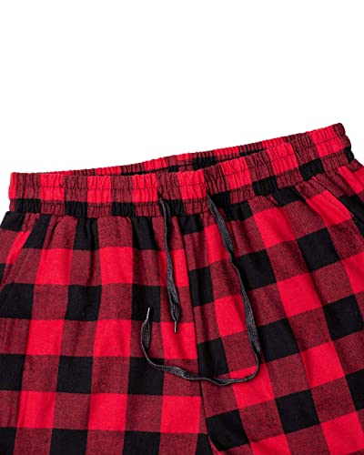 Image of Mens Flannel Pajama Pants Plaid Heavyweight Cotton PJs Bottoms Sleepwear | Soft Cozy with Pockets, Elastic Waistband Drawstring, Adjustable Length, Casual Checkered Lounge Pant, for Home Holiday Daily