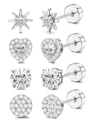 YADOCA 4 Pairs 925 Sterling Silver Flat Back Stud Earrings for Women