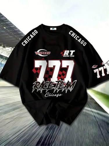 Image of SXV STYLE 'Chicago777 Racing Team Speed ' Printed Cool Aesthetic Oversized Baggy T-Shirt