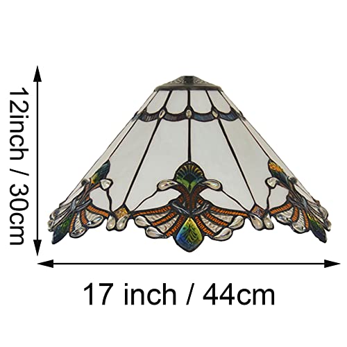 Image of Mission Lamp Shade Replacement Green Red White Tiffany Stained Glass Lampshade Only with Cap Fit for Table Lamp Floor Lamp Reading Desk Lamp Ceiling Pendant Light Chandelier,White,17