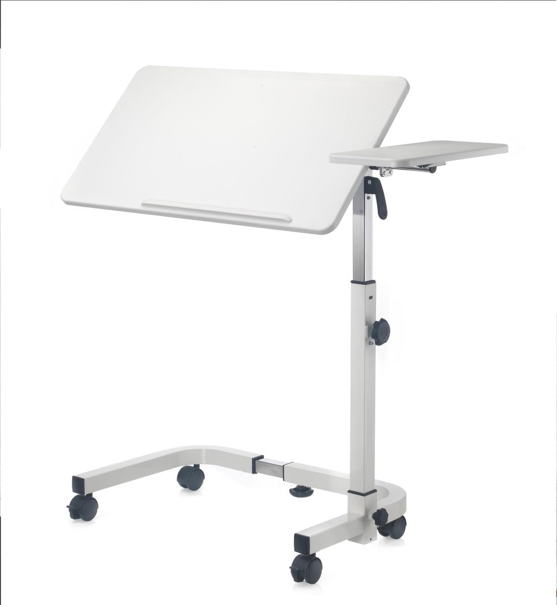 VMS Tilt Top Overbed Table - Adjustable Height Bedside Table for Homecare, Hospitals, and Medical Facilities (Creamy White)