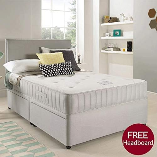 Frankfurt & Co - Fernandes Divan Fabric Bed and Headboard (Optional Drawers and Mattress) (4FT - SMALL DOUBLE FRAME WITH MATTRESS)