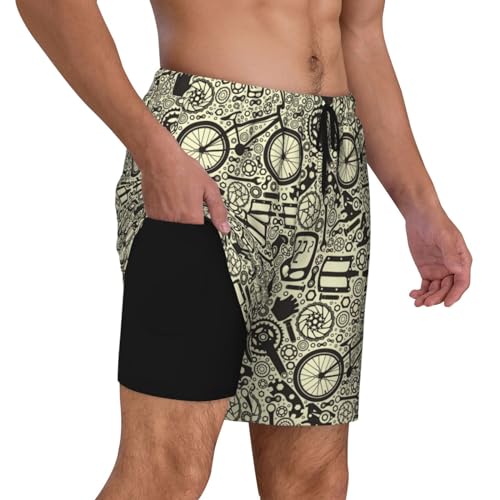 Bike Pattern Ethereal Funny Men's Swim Trunks Board Shorts Quick Dry-3