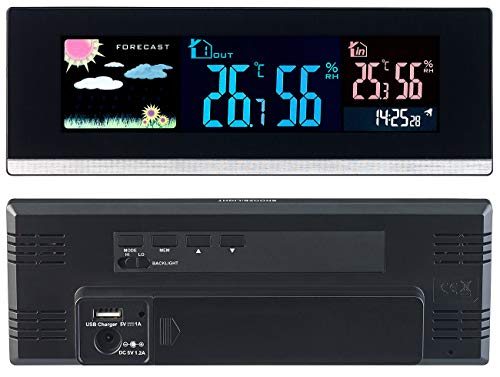 infactory Stacja pogodowa stołowa FWS-280 z bezprzewodowym czujnikiem zewnętrznym, kolorowym wyświetlaczem LCD i portem USB
