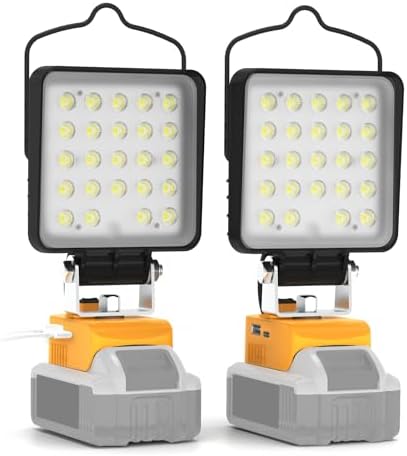 wokelux 2 Pack Cordless LED Work Light for Dewalt 20V Max Battery, 96W 10000LM Light with USB and Type-C Charging Port, Outdoor Handheld Flood Light, Low Voltage Protection - No Battery