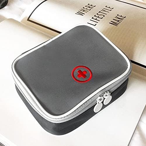SwirlColor Portable First Aid Pouch Mini Small Pill Organiser Easy Carry Empty Medicine Container With Multi-pocket for Travel 13x10x2cm (Grey)