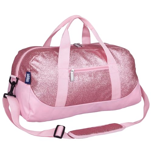 Image of Wildkin Kids Overnighter Duffel Bag - Carry-On Travel Bag for School & Sleepovers, Lightweight, Durable, Boys & Girls Ages 4-15 - Pink Glitter