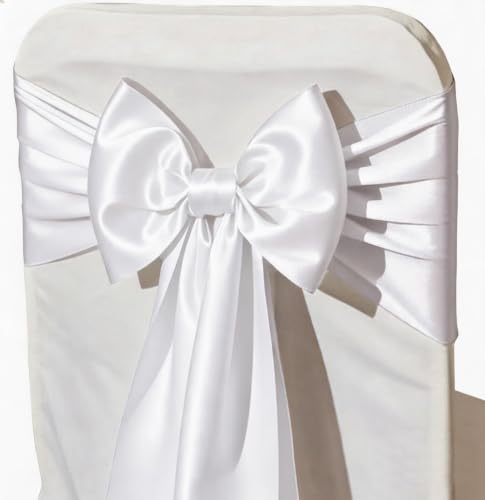 Pack of 50 Satin White Chair Sashes Bows for Wedding Chair Ribbons 7x108 IN