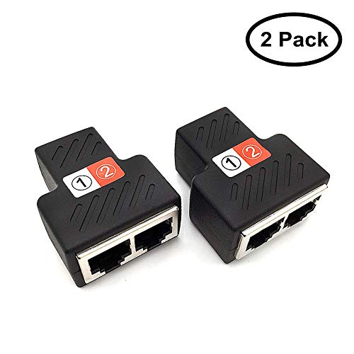 RJ45 Splitter Connectors Adapter 1 to 2 Ethernet Splitter Coupler Double Socket HUB Interface Contact Modular Plug Connect Network LAN Internet Cat5 Cat6 Cable - 2 Pack