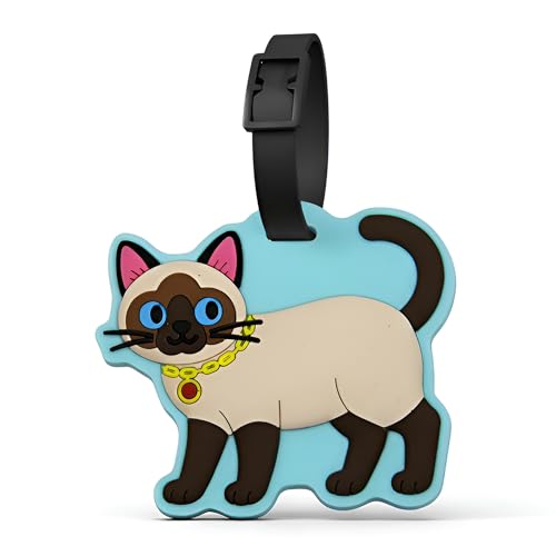 Siamese Cat Luggage Tag, Silicone Travel ID for Suitcases