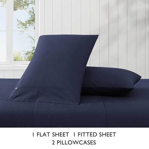 Tommy Hilfiger - Sheet Set, Cotton Percale Bedding with Matching Pillowcases, Crisp & Cool, Solid Home Essentials (Navy, Twin XL) by Tommy Hilfiger - Image 9