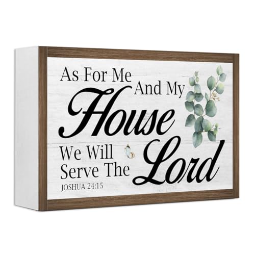 As For Me And My House We Will Serve The Lord Joshua 24:15 Bible Verse Wooden Box Sign Desk Decor,Rustic Scripture Wood Block Plaque Sign for Christian Farmhouse Home Office Shelf Tabletop Wall Decor