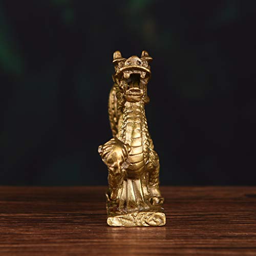 Brasstar Brass Feng Shui Chinese Royal Dragon Golden Statue 5.7”(L) Luck & Success Home Décor Sculpture Gift Collectible Ornament Ptzy018 #TOP4