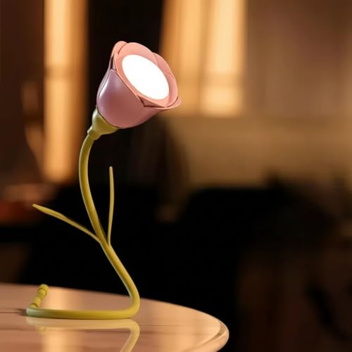 magical JD Birthday Gifts for Women,Tulip Flower Lamp Rechargeable Cordless Led Reading Light,3-Colour Infinitely Dimming Small Night Light for Festival Gifts for Mom Girlfriend Grandma (Pink)