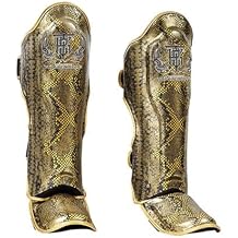 TOP KING Boxing Muay Thai Shin Guards Protector Protection Snake - Black/Gold, Small