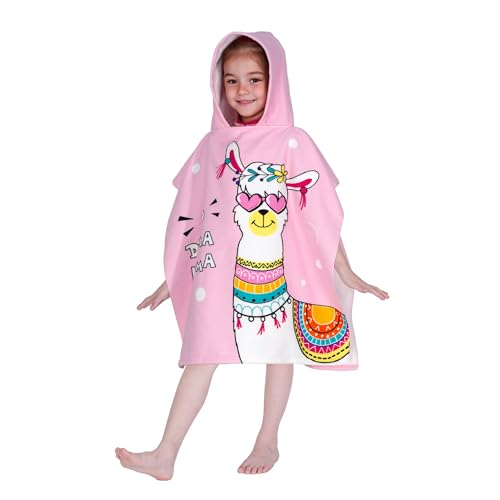 Image of Hooded Kids Beach Towels - Toddler Bath Towel Girls Boys Swim Cover-ups for Ages 1 to 6 Kids Pool Towels Quick Dry Lightweight Soft Microfiber Poncho Towel 24x23(Alpaca)