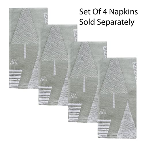 Newbridge Grey And Silver Fancy Metallic Christmas Trees Fabric Holiday Napkins, Xmas Tree Contemporary Soil Resistant Easy Care Napkins, Set Of 4 Fabric Napkins, Grey/Silver #TOP2