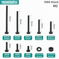 1080 Stk M2 Schrauben Set,Zylinderschrauben Muttern Sets,Zylinderkopfschrauben Sechskantschrauben Set und Unterlegscheiben,Schwarz Innensechskant Schrauben mit Muttern,Maschinenschrauben Sortiment – Ansicht 2