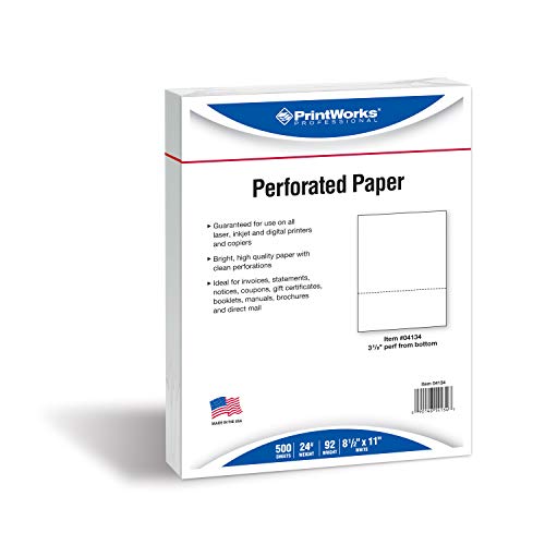 PrintWorks Professional 3 5/8" Perforated Paper, 500 Sheets, 24 lb, White (04134)