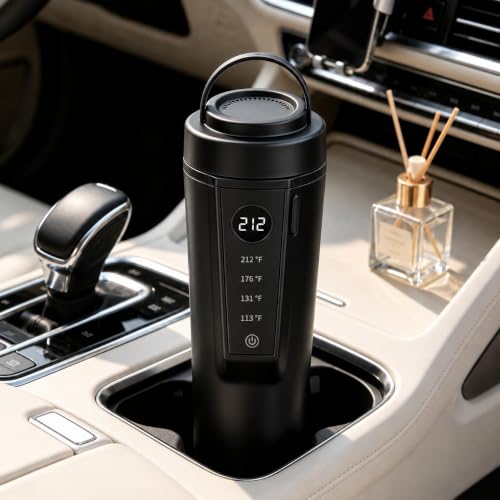 Travel Electric Car Kettle 12V/24V Dual Voltage, Protable Car Electric Kettle for Road Trips, Mini Protable Water Boiler 4 Temp Control for Boiling Water & Brewing Coffee Tea Milk, 400ml(Black)
