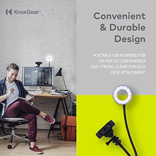 Knox Gear Clip On Selfie Ring Light Stand With Flexible Arm And Interchangeable Cell Phone Holder And Webcam/Camera Mount - Clamp To Laptop/Desktop/Desk For Streaming, Video Recording, Conferencing #TOP6