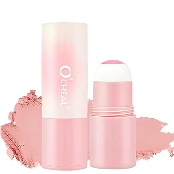 OCHEAL Powder Blush Stick for Cheek and Eyes, Soft and Blendable Natural Flush, Long-Lasting Dewy Blusher Makeup, Buildable Glow for Face,Multi-Use Blush 01