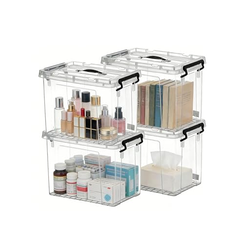 Image of 112 QT Clear Storage Bins with Lids, 4 Pack 28 QT-Stackable Plastic Organizer for Home, Office, Garage, BPA-Free, Heavy-Duty, See-Through Containers with Secure Latches & Handles