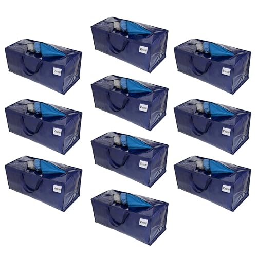 VENO Set da 10 Borse da trasloco extra large, Scatoloni per trasloco con cinghie per zaino, zip e manici resistenti, Scatole per armadio per riporre oggetti, piumoni, vestiti (Blu, Set da 10)