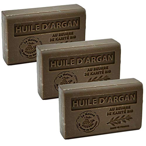 Maison du Savon de Marseille - French Soap made with Organic Shea Butter - Argan Oil Fragrance - 60 Gram Bars - Set of 3