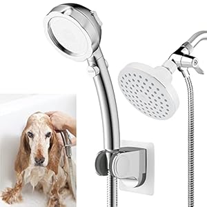 Handheld Dog Shower Attachment for Fast and Easy Dog Bathing and Cleaning, Included Garden Adapter for Indoor and Outdoor Dual Use, Handheld Sprayer with Hose, Chrome Handheld Dog Shower Attachment for Fast and Easy Dog Bathing and Cleaning Included Garden Adapter for Indoor and Outdoor Dual Use Handheld Sprayer with Hose Chrome