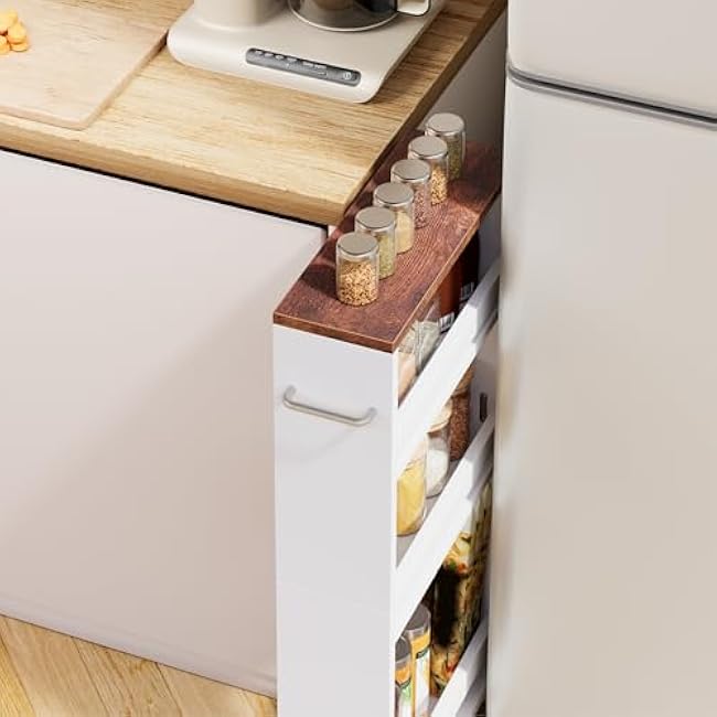 Nova Microdermabrasion 4-Tier White Slim Rolling Storage Cart, Slide-Out Utility Trolley with Handle, Mobile Shelving Organizer for Small Spaces, Kitchen, Laundry & Narrow Areas-zjErQnrw