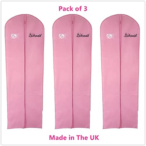Pink Personalised Bridesmaid Dress Cover Bags - Long Breathable Garment Bags Covers - Full Length Travel Carrier Bags Covers Dust Moth Proof - 72" (183cm)  Pack of 3