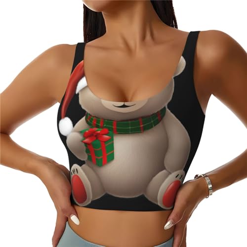 Gilet de sport femme fitness yoga haut sans manches imprimé ours de Noël