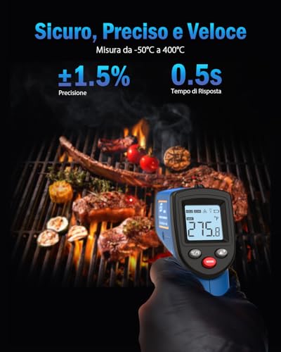 Image of Infrared Thermometer Laser Temperature Gun, Digital Surface Heat Temp Gun Non-Contact for Cooking Food, Pizza Oven, Griddle Meat, Refrigerator, HVAC, Grill, Engine -58℉~986℉