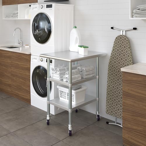 Image of AmGood Stainless Steel Work Table with 2 Shelves and Casters (Stainless Steel Work Table with 2 Shelves + Casters, 24 inch Long x 30 inch Deep)
