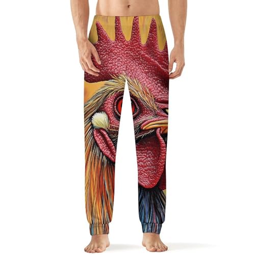 Rooster with Colorful Tie-Dye Men's Pajama Pants Lounge Pant Sleepwear PJ Bottoms