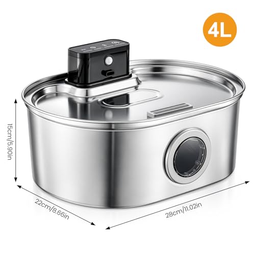 YORKING Stainless Steel Cat Water Fountain 4L/135oz, Automatic Pet Drinking Fountain with with Motion Sensor, Water Level Window, 3 Modes, Wireless Water Bowl for Cats and Dogs - Image 4