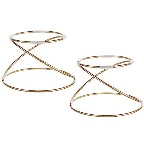 MyGift 7 Inch Modern Gold Wire Metal Pizza Stand Tray Pedestal Rest - Tabletop Circular Serving Platter Riser Stands, Set of 2