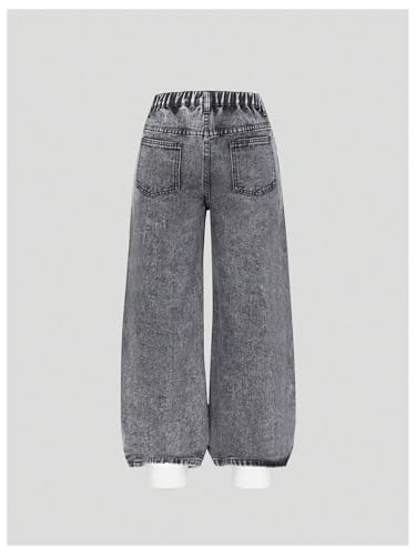 WDIRARA Girl's Sparkly Rhinestone Baggy Jeans High Waisted Washed Wide Leg Denim Pants2