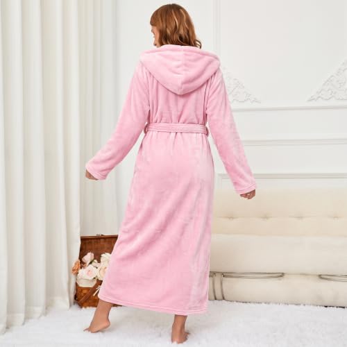 Image of RONGTAI Womens Robes Plush Fleece Hooded Bathrobe Thick Nightgown with Pockets Fluffy Sleepwear