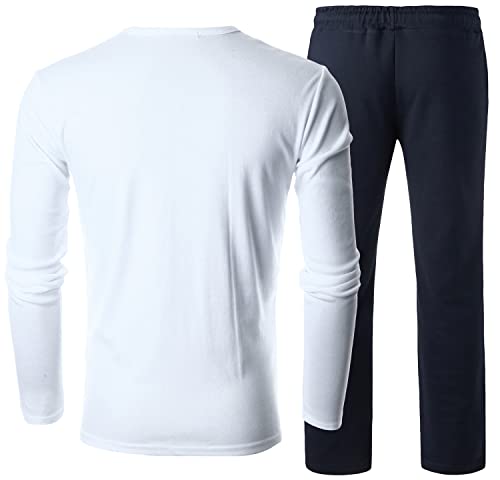 GIVON Mens Cotton Sleepwear Long Sleeve V-Neck Top & Open Bottom Pants Pajama Lounge Set2