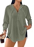 Eytino Women Plus Size Oversized Sweatshirt Long Sleeve Waffle Knit Drawstring Casual Pullover Half Zip...