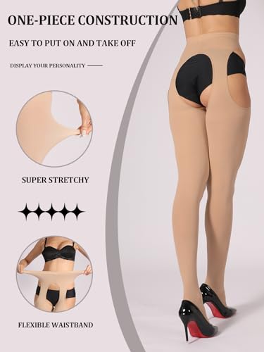 MERYLURE 2 Pack Suspender Tights for Women Semi Opaque Garter Belt Control Top Pantyhose Thigh High Stockings