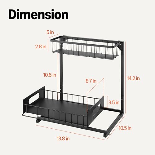 Amazon Basics L-Shape Under Sink Storage Pull Out Cabinet Organizer, Black, Pack of 2 - Image 6